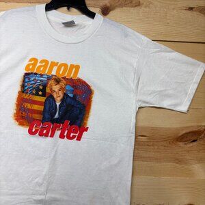 Vintage Aaron Carter Shirt Mens Large White Band Tee All Sport Single Stitch USA